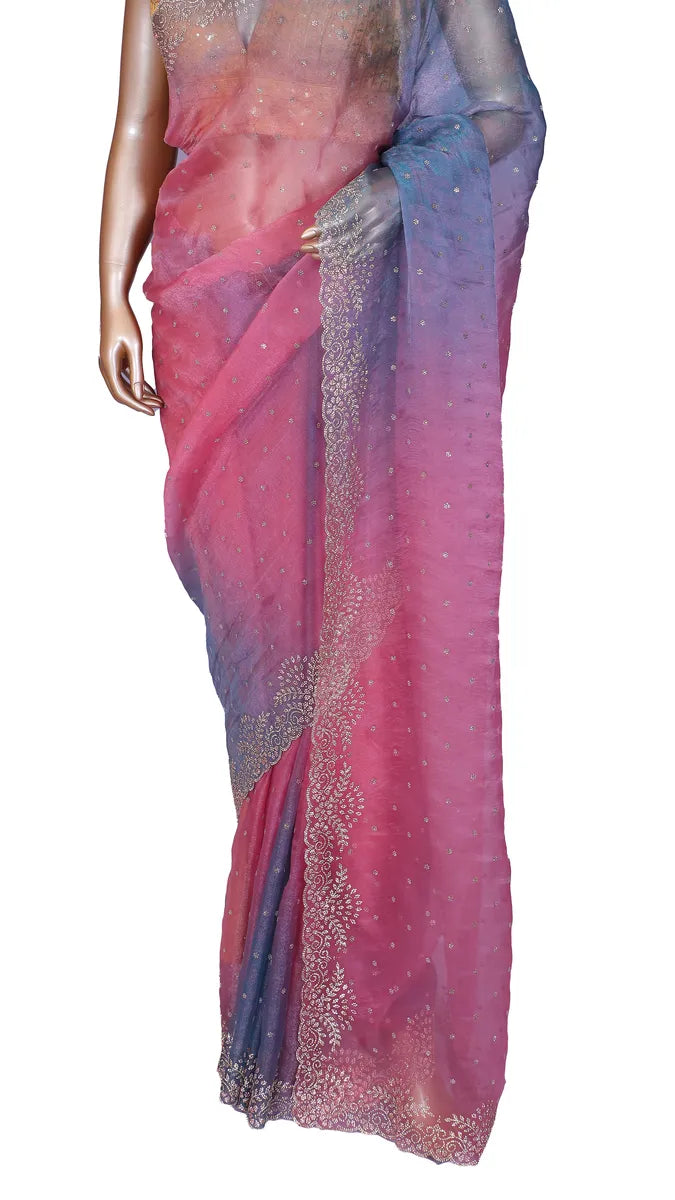 Pink Shaded Soft Organza Saree with Sworoski Border