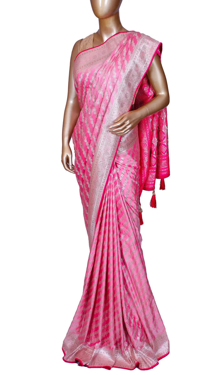 Baby Pink Banarasi Weaving Handloom Silk Saree
