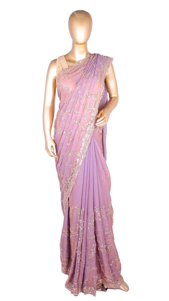 Lavender Beads Work Soft Fendi Fabric Saree
