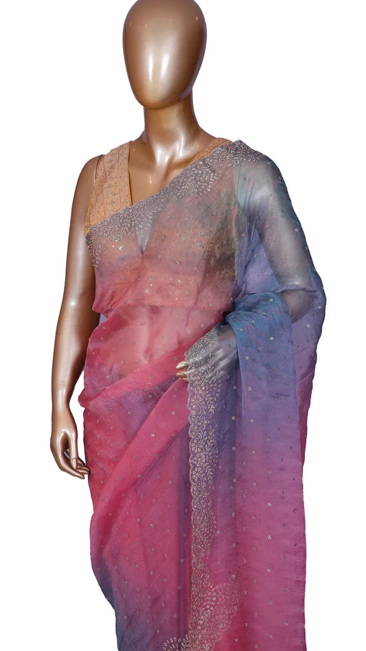 Pink Shaded Soft Organza Saree with Sworoski Border