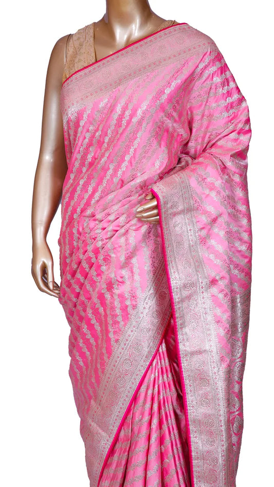 Baby Pink Banarasi Weaving Handloom Silk Saree