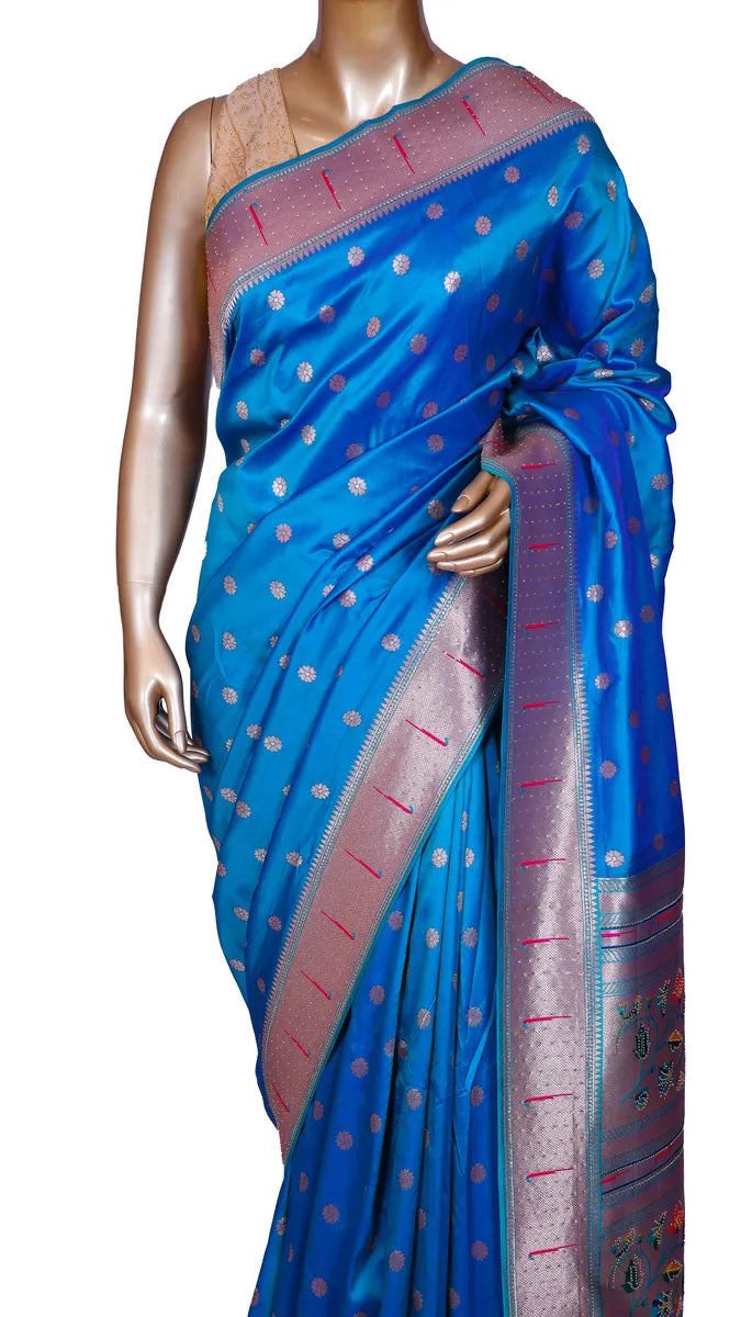 Royal Blue Paithani Saree with Zari Weaving
