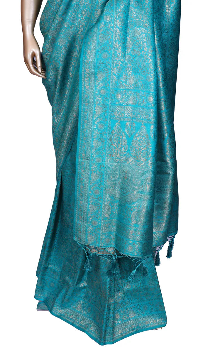 Firozi blue Bangalore soft silk saree with zari weaving