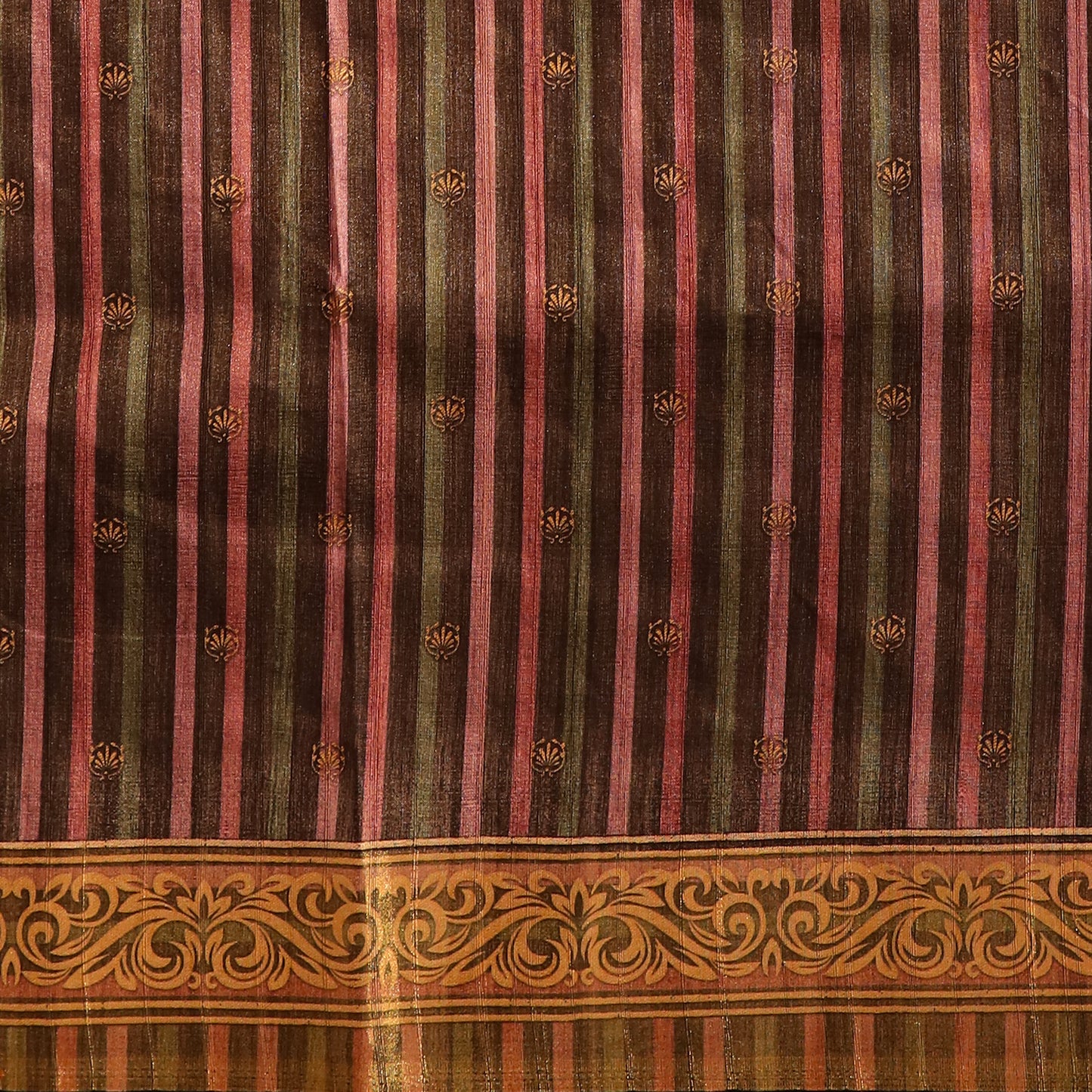 Black tussar blend saree with swan and floral prints