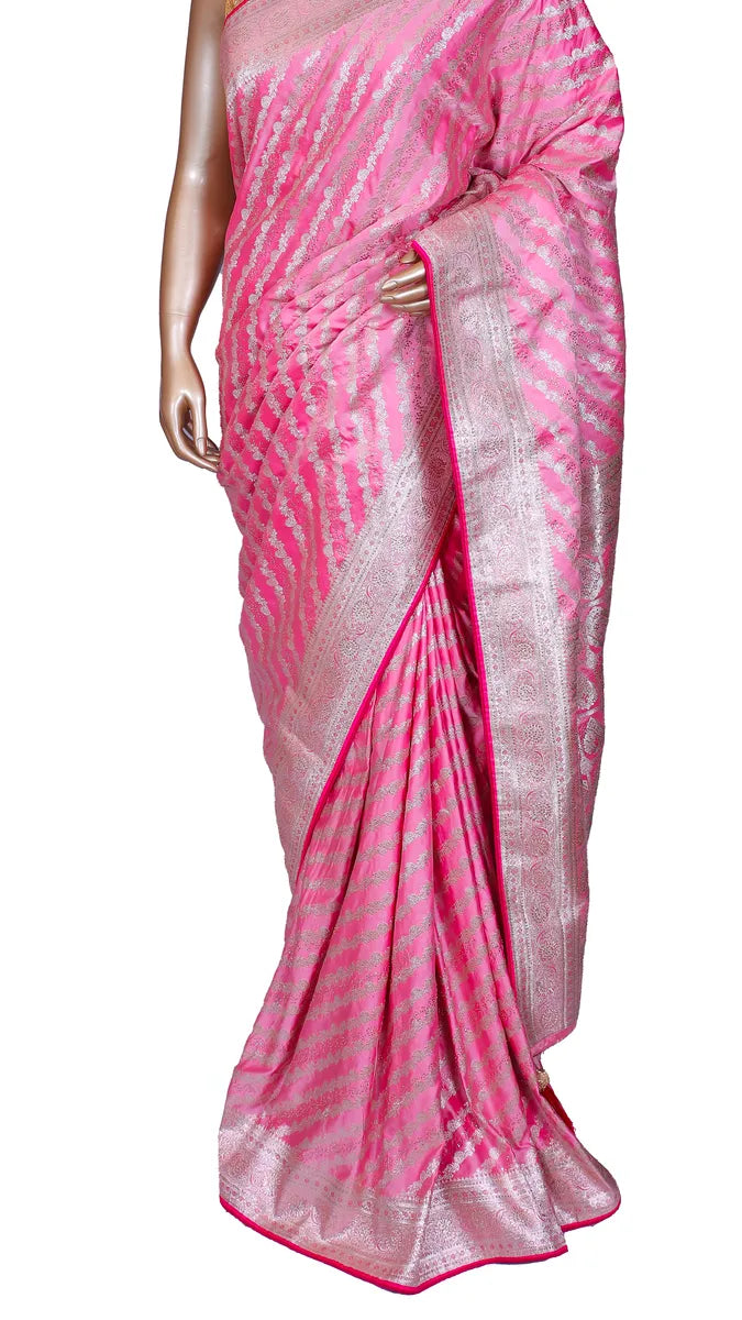 Baby Pink Banarasi Weaving Handloom Silk Saree