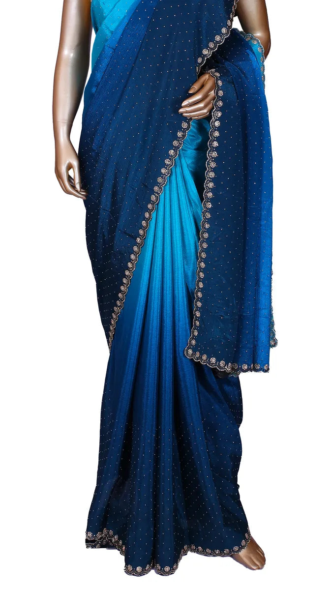 Blue Ombré Soft Crepe Saree with Sworoski