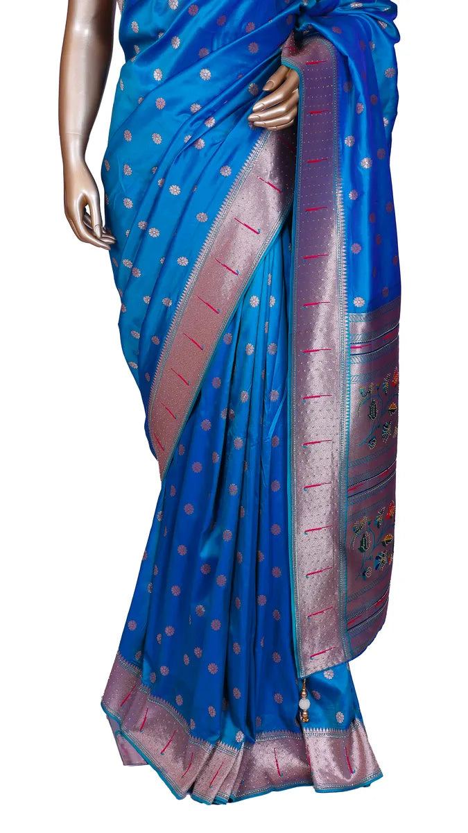 Royal Blue Paithani Saree with Zari Weaving