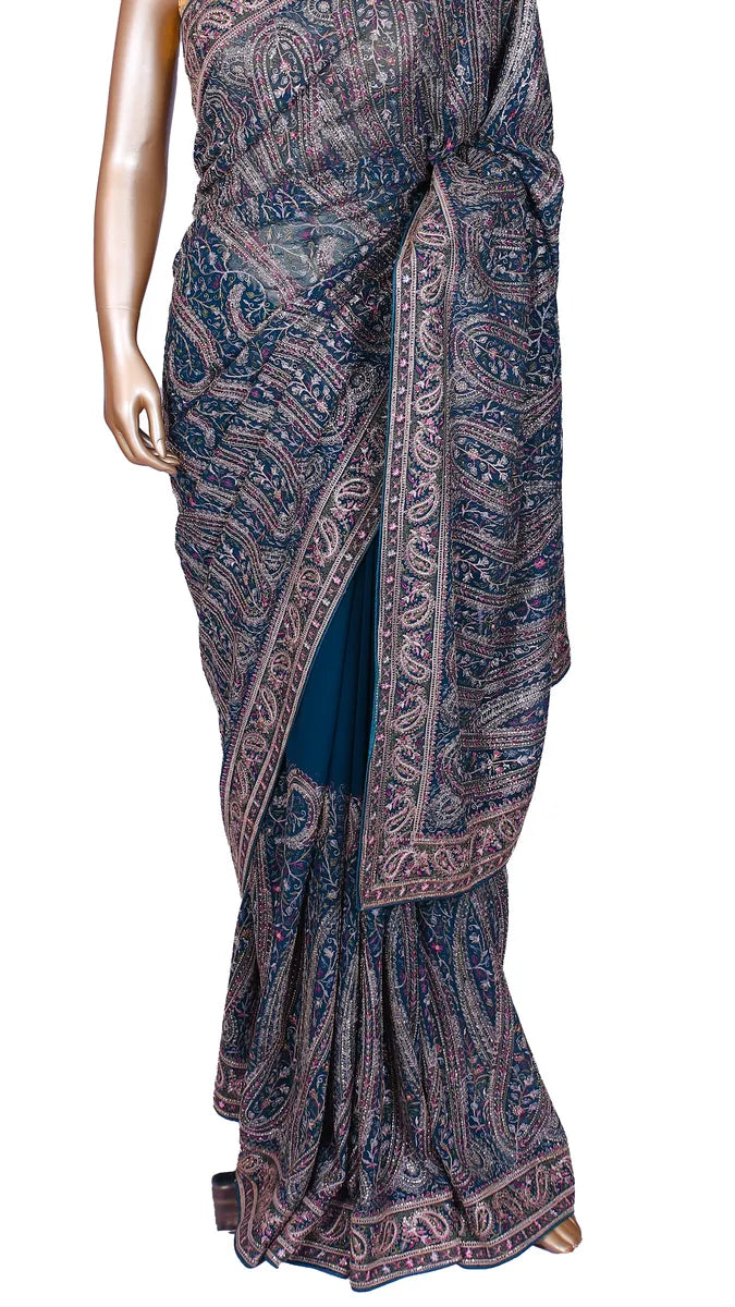 T.Blue Kashmiri Embroidery Saree