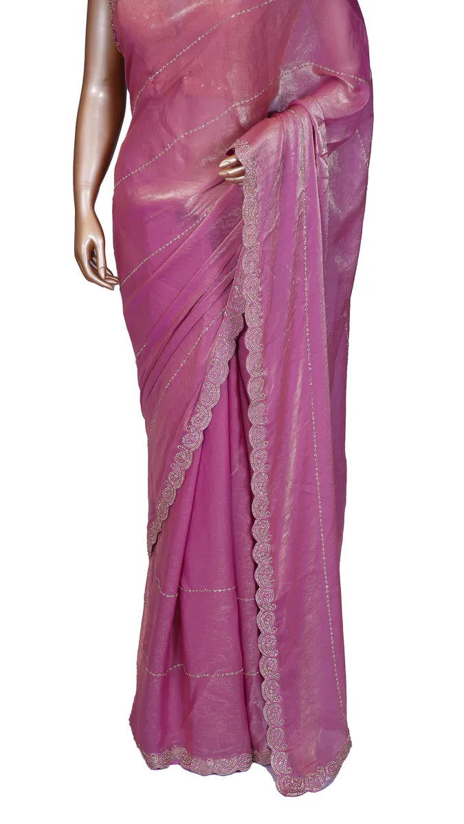 Pink Party Wear Fendi Soft Organza Saree