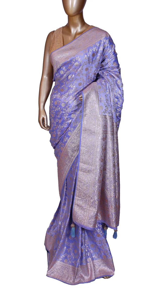 Lilac Blush Banarasi Weaving Silk Saree with Sworoski highlights