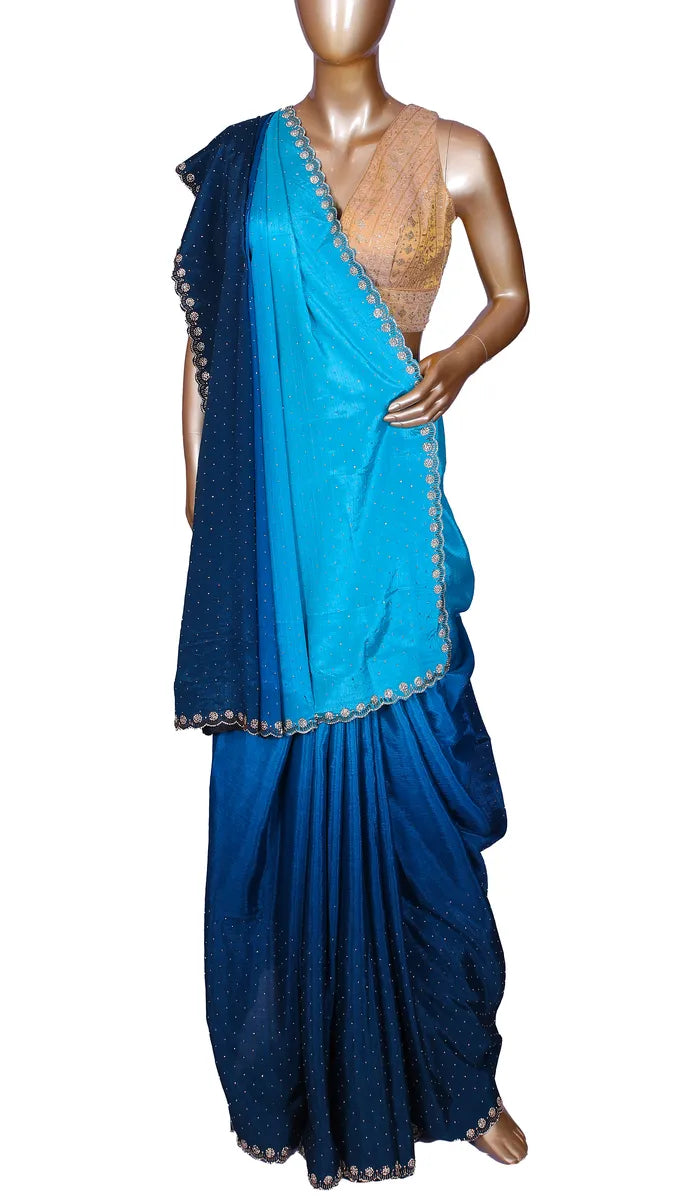 Blue Ombré Soft Crepe Saree with Sworoski