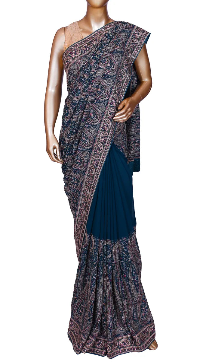 T.Blue Kashmiri Embroidery Saree