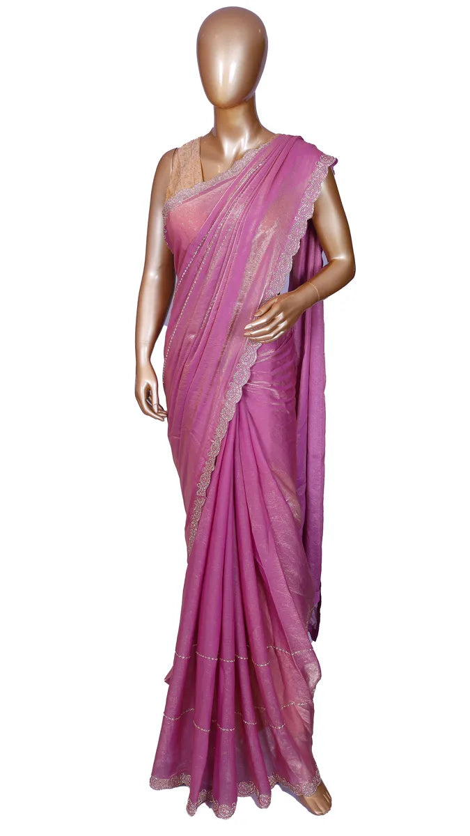 Pink Party Wear Fendi Soft Organza Saree