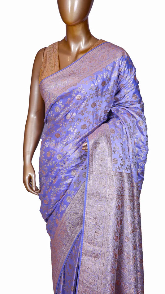 Lilac Blush Banarasi Weaving Silk Saree with Sworoski highlights