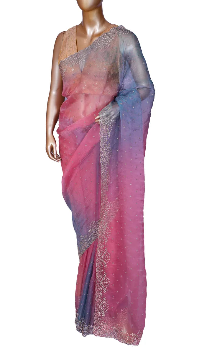 Pink Shaded Soft Organza Saree with Sworoski Border