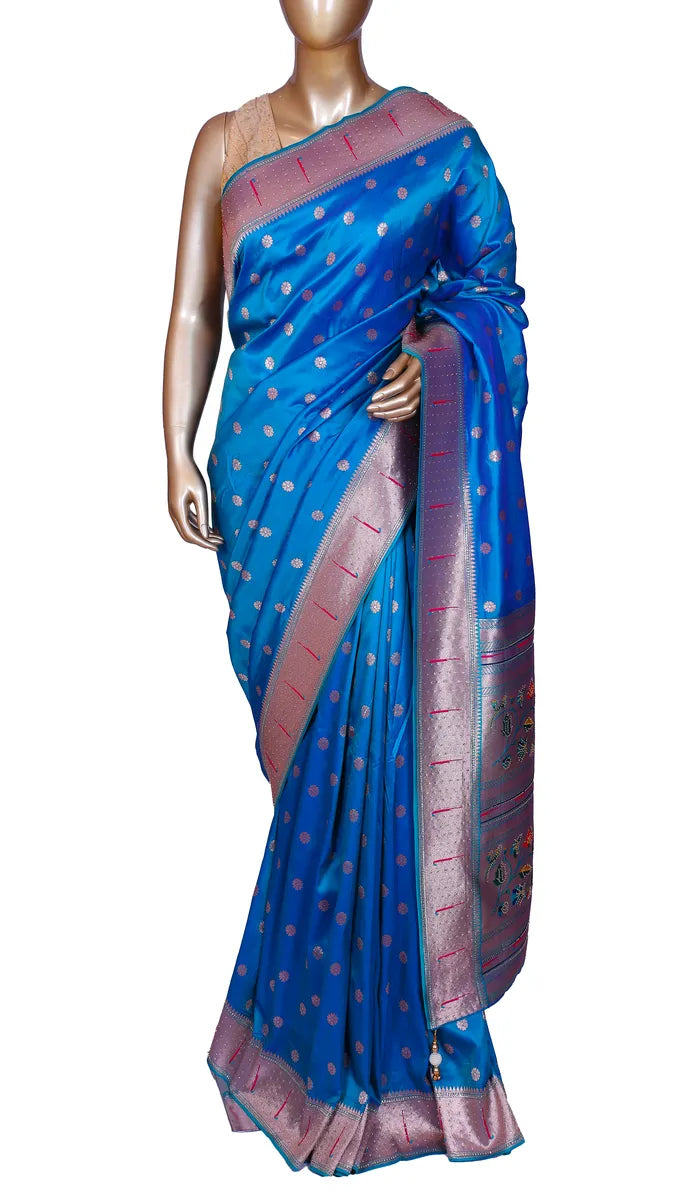 Royal Blue Paithani Saree with Zari Weaving