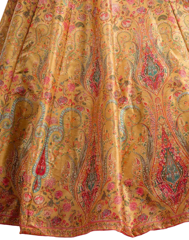 Yellow Printed Lehenga with Sworoski highlights