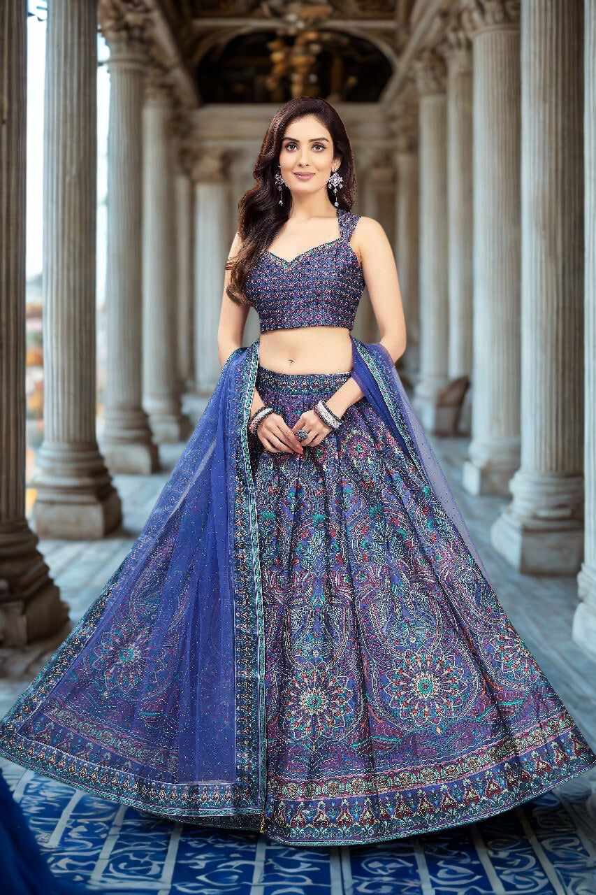 Purple Printed Lehenga with Sworoski highlights