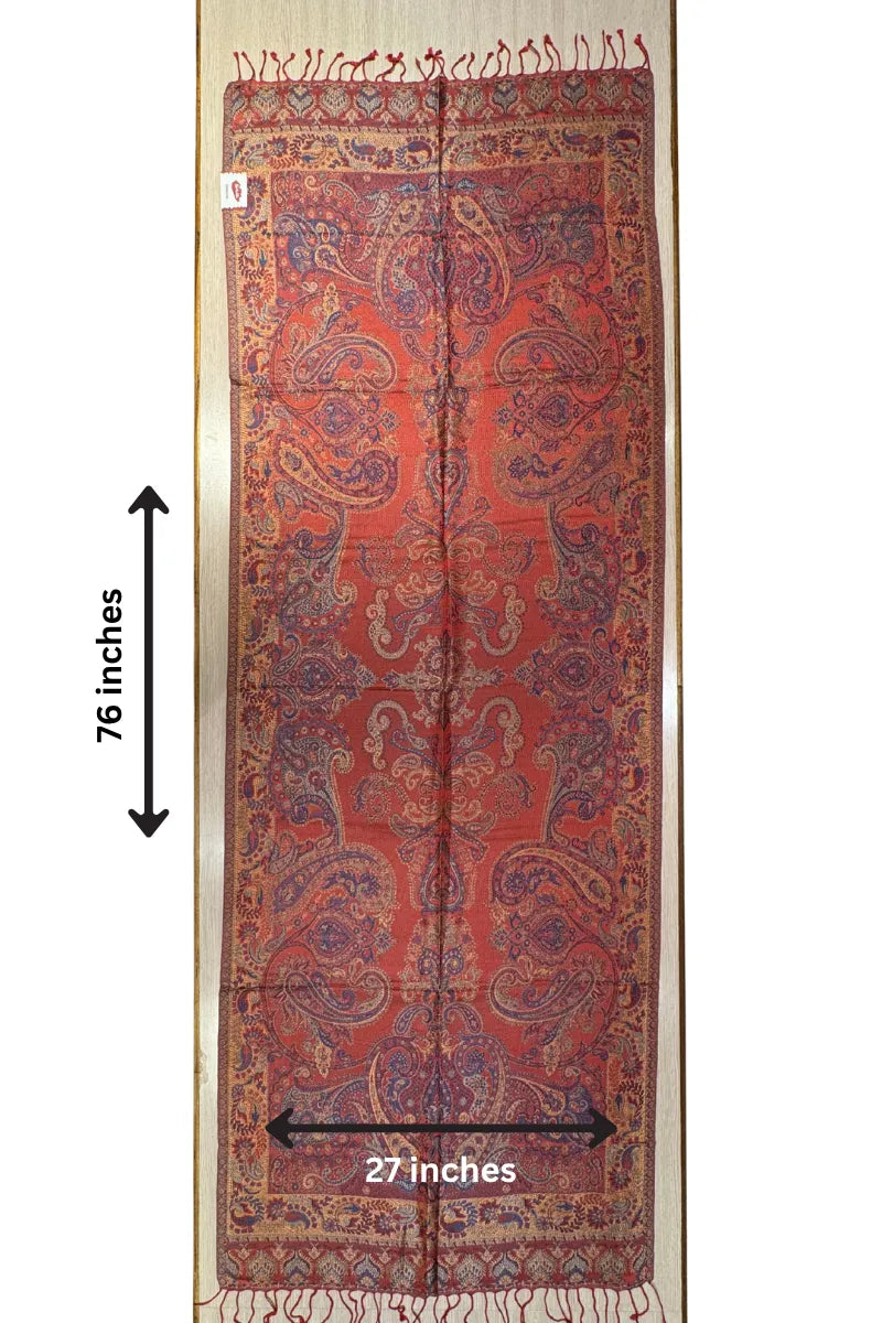 100% PURE SILK RED MULTI COLOUR CONTRAST SCARF - REVERSIBLE