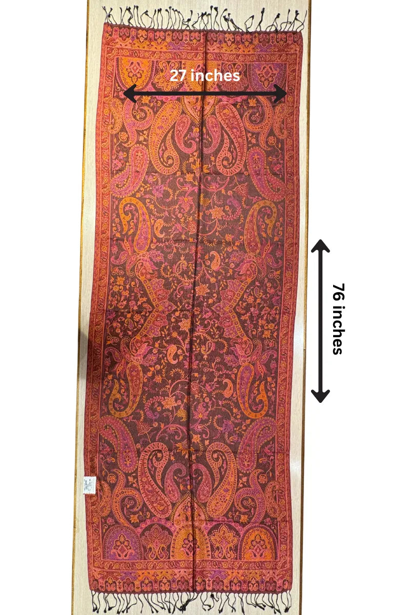100% PURE SILK BLACK WITH PINK ORANGE CONTRAST SCARF - REVERSIBLE