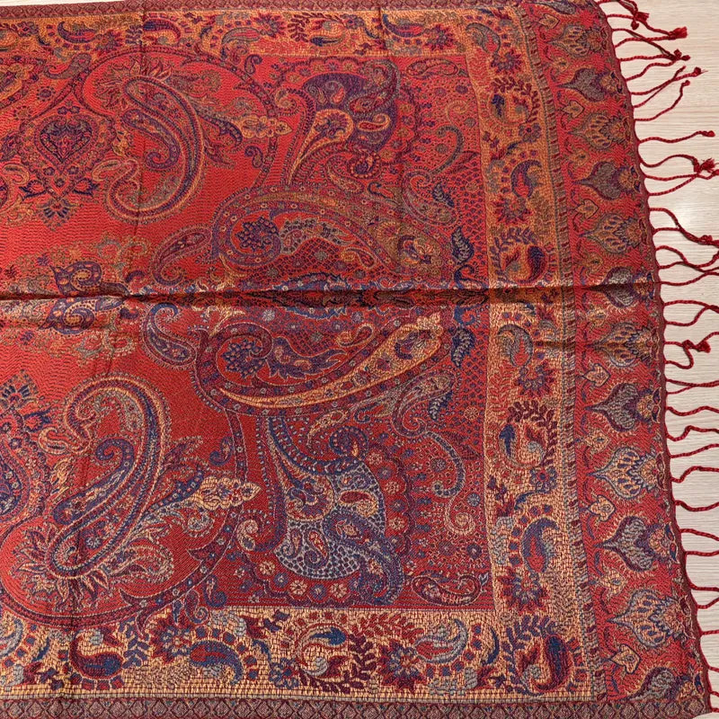 100% PURE SILK RED MULTI COLOUR CONTRAST SCARF - REVERSIBLE