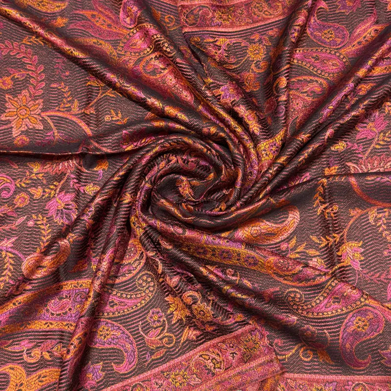 100% PURE SILK BLACK WITH PINK ORANGE CONTRAST SCARF - REVERSIBLE