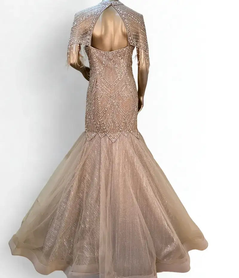 ROYAL GOLD FISH CUT HANDWORK GOWN