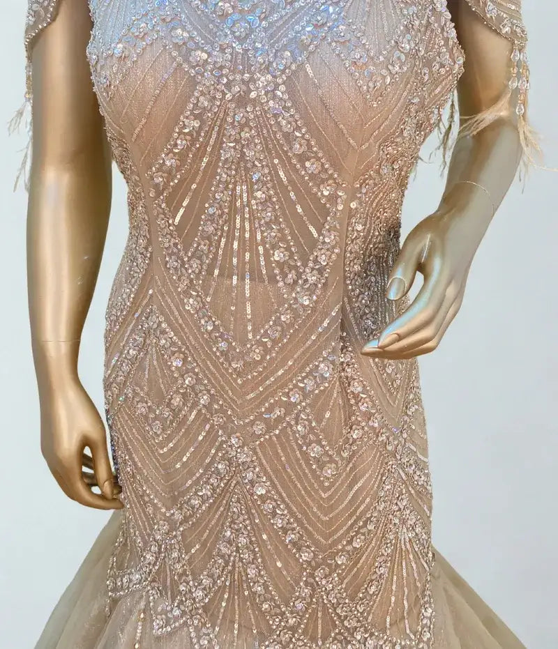 ROYAL GOLD FISH CUT HANDWORK GOWN