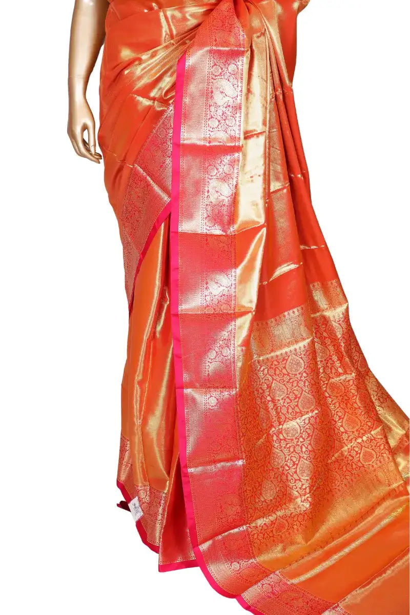 Rani pink handloom silk saree with full zari weaving