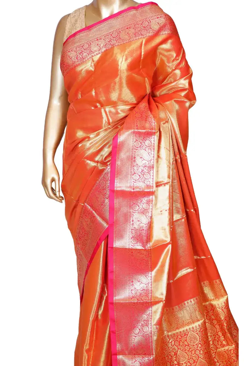 Rani pink handloom silk saree with full zari weaving