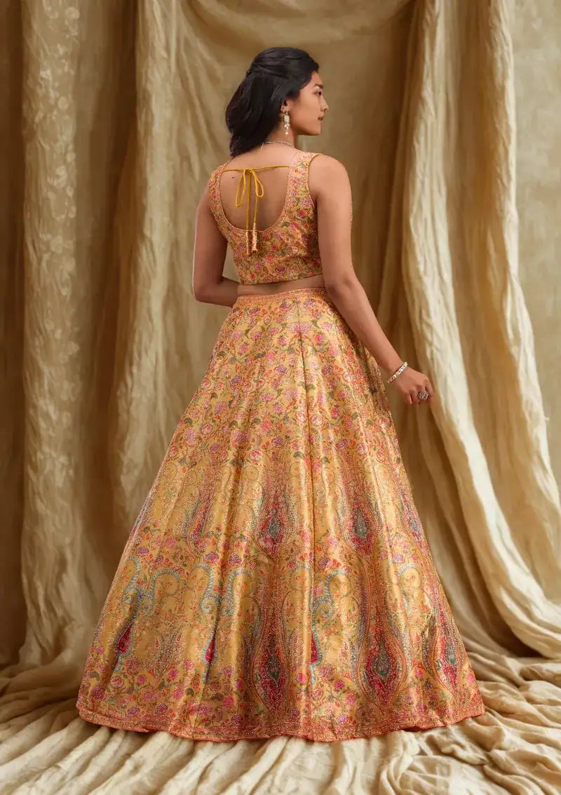 Yellow Printed Lehenga with Sworoski highlights