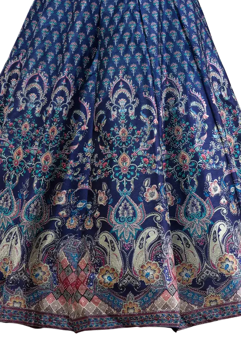 Blue Printed Lehenga with Sworoski highlights