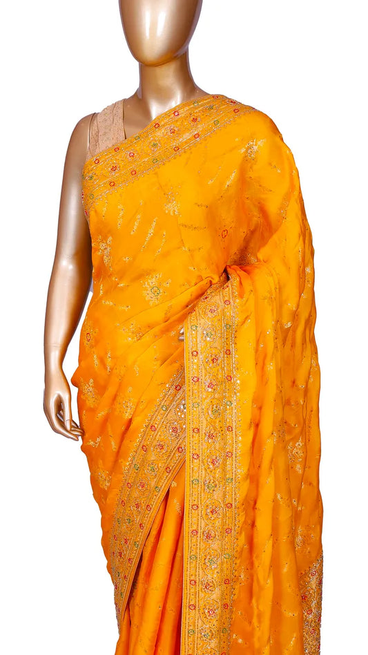 Yellow Banarasi Crepe Silk Saree