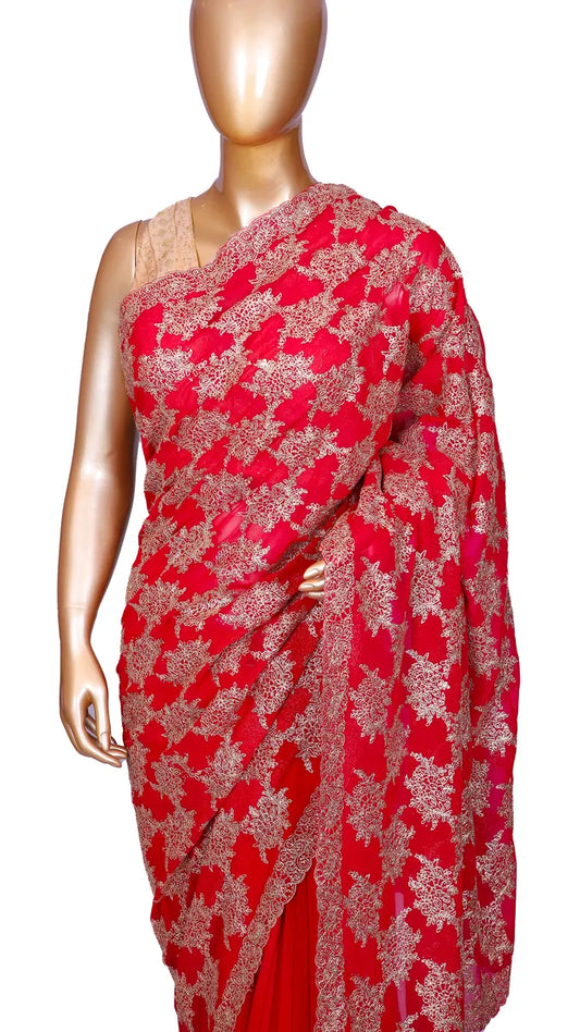 Deep Rani Pink Zariwork Georgette Saree