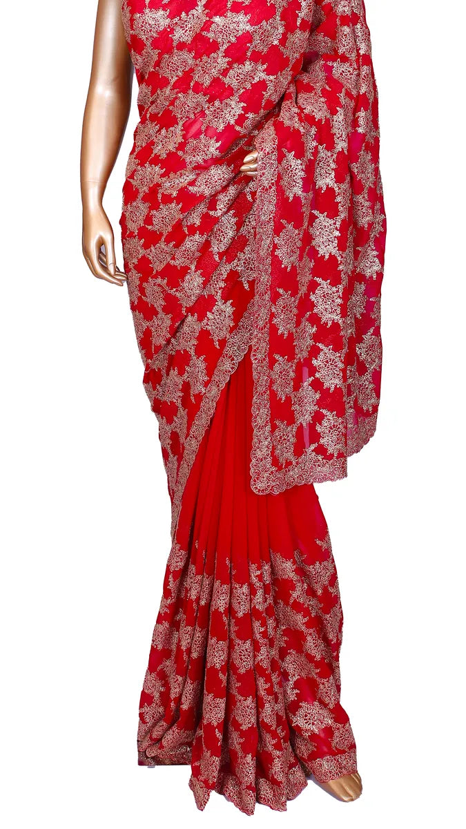 Deep Rani Pink Zariwork Georgette Saree