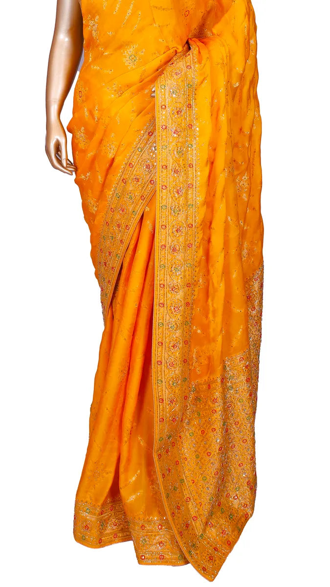 Yellow Banarasi Crepe Silk Saree