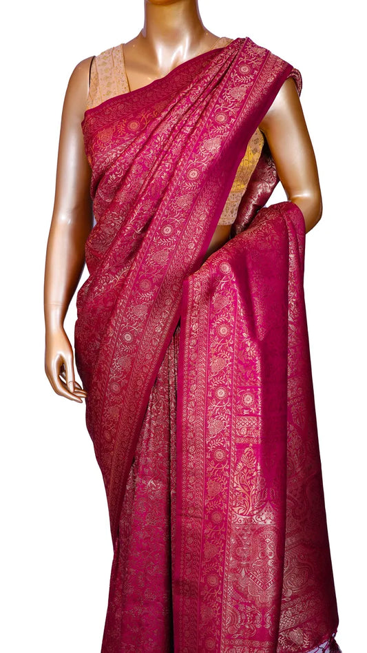 Magenta pink Bangalore soft silk saree with zari weaving