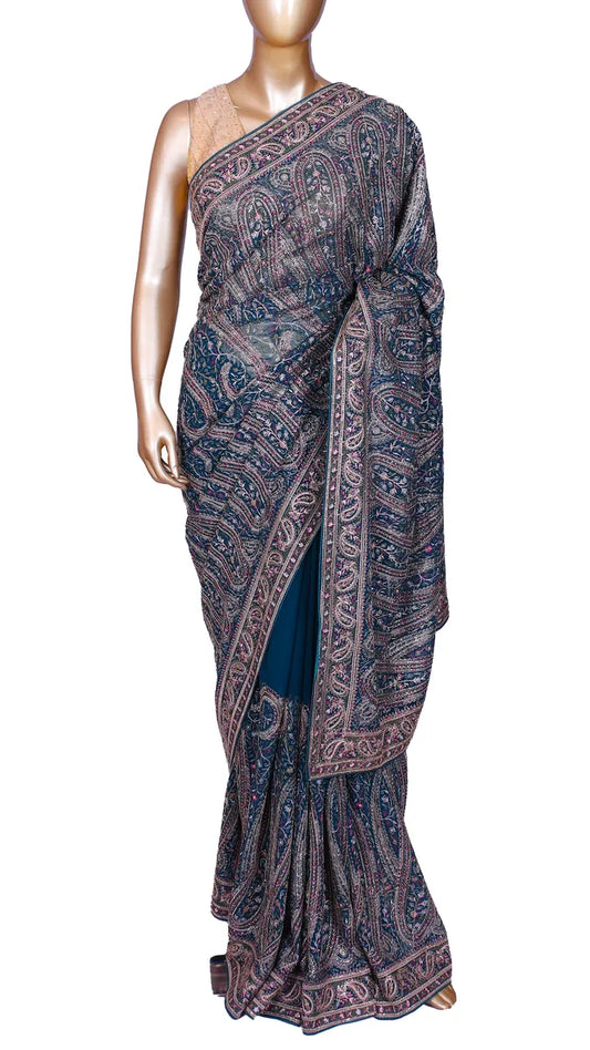 T.Blue Kashmiri Embroidery Saree
