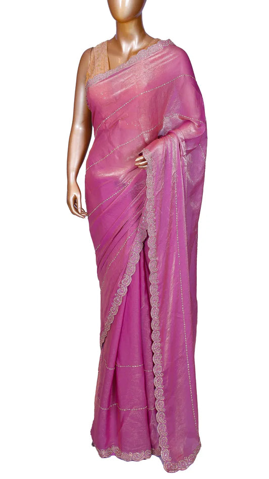 Pink Party Wear Fendi Soft Organza Saree
