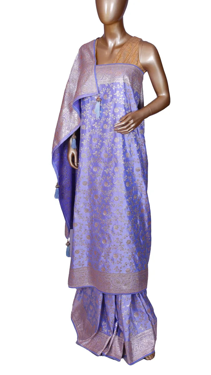 Lilac Blush Banarasi Weaving Silk Saree with Sworoski highlights