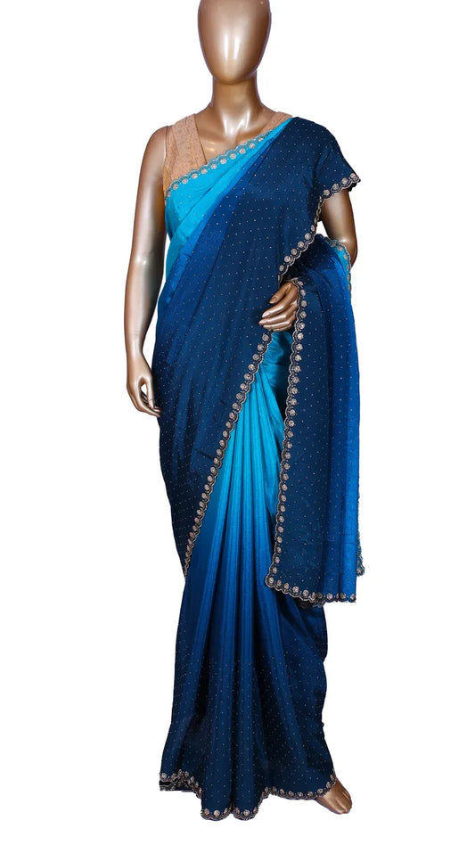 Blue Ombré Soft Crepe Saree with Sworoski