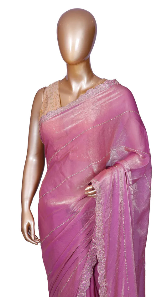 Pink Party Wear Fendi Soft Organza Saree