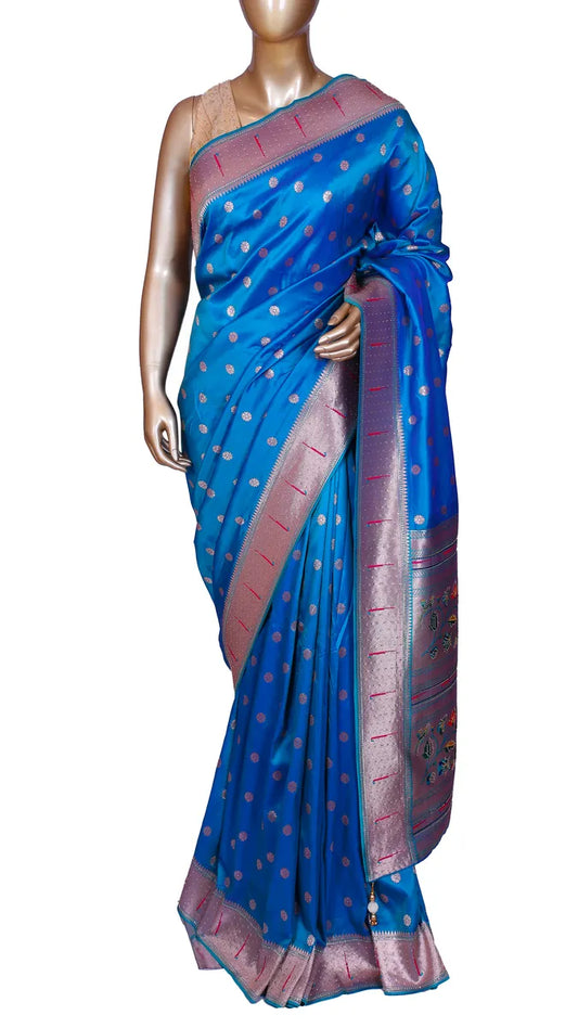 Royal Blue Paithani Saree with Zari Weaving
