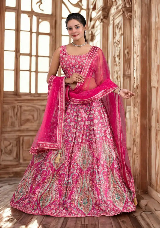 Pink Printed Lehenga with Sworoski highlights