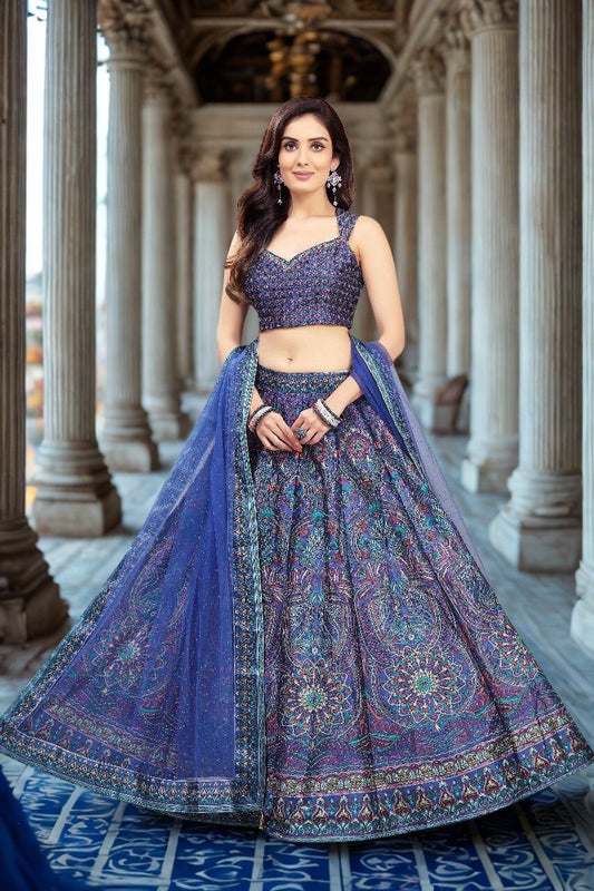 Purple Printed Lehenga with Sworoski highlights