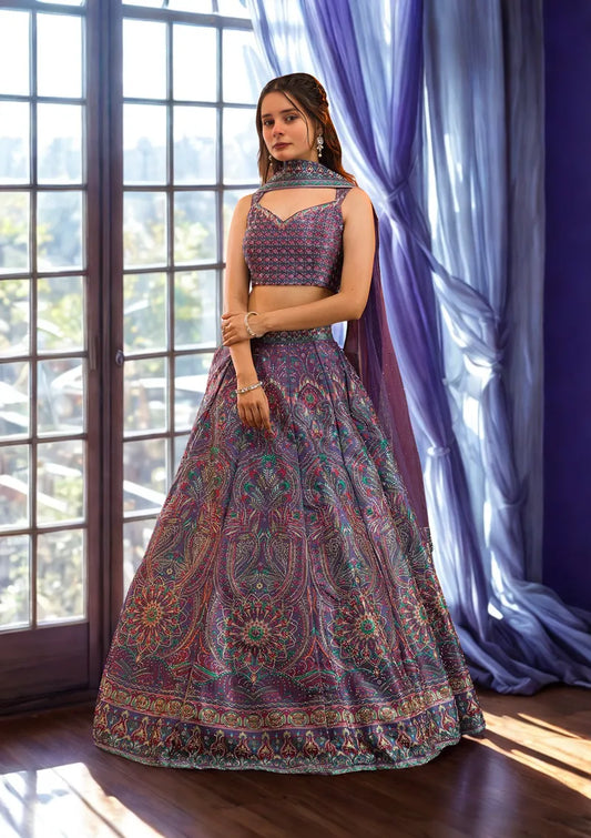 Purple Printed Lehenga with Sworoski highlights