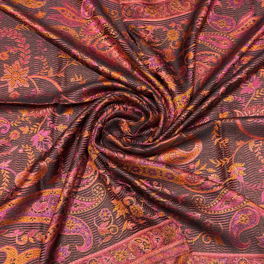 100% PURE SILK BLACK WITH PINK ORANGE CONTRAST SCARF - REVERSIBLE