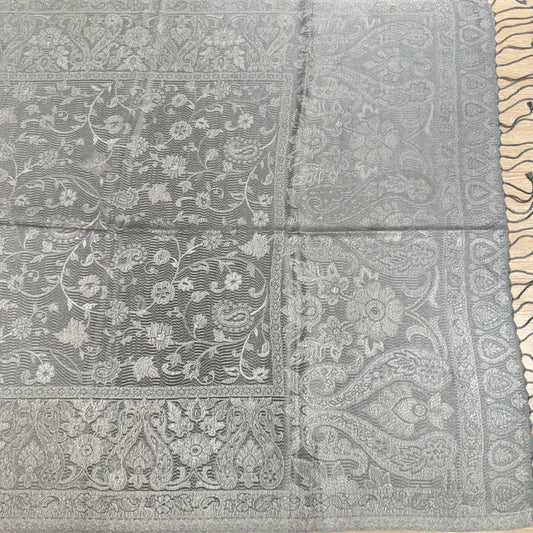 100% PURE SILK SILVER SCARF - REVERSIBLE