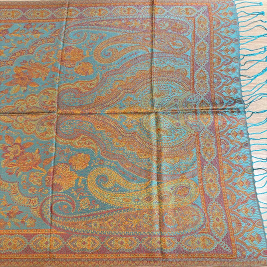 100% PURE SILK TURQUOISE BLUE WITH CONTRAST SCARF - REVERSIBLE