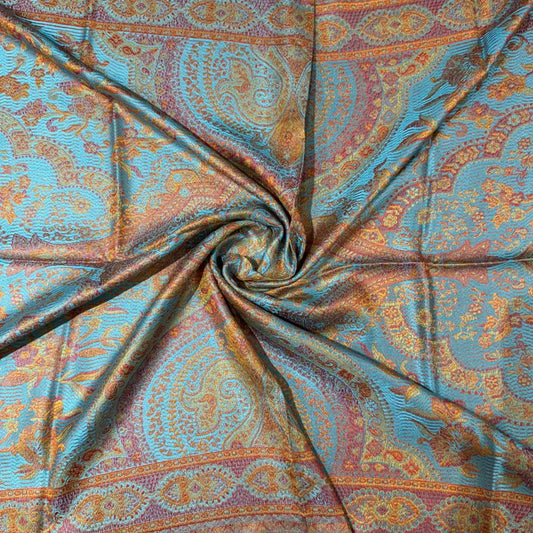 100% PURE SILK TURQUOISE BLUE WITH CONTRAST SCARF - REVERSIBLE